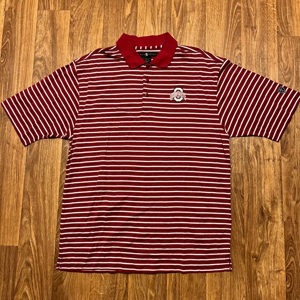 Tiger Woods Golf‎ Polo Shirt Men Medium Red Stripe Ohio State Buckeyes